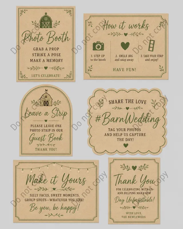 Photo Booth Sign Card Sheets
