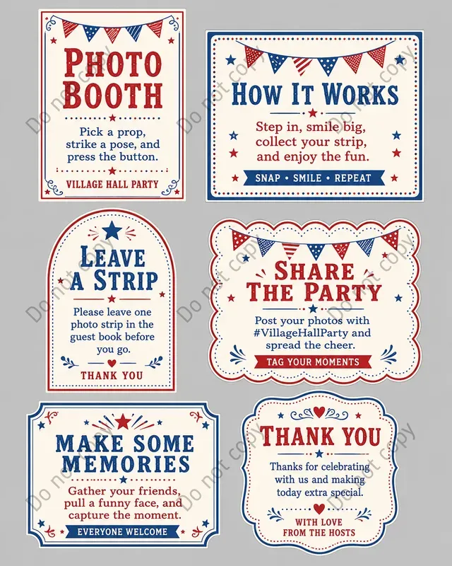 Photo Booth Sign Card Sheets
