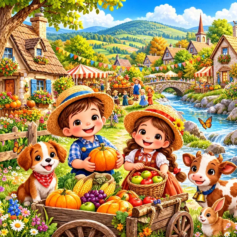 Whimsical Countryside Storybook Art