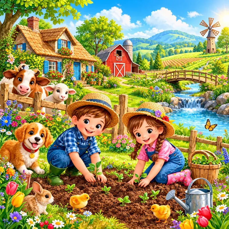 Whimsical Countryside Storybook Art