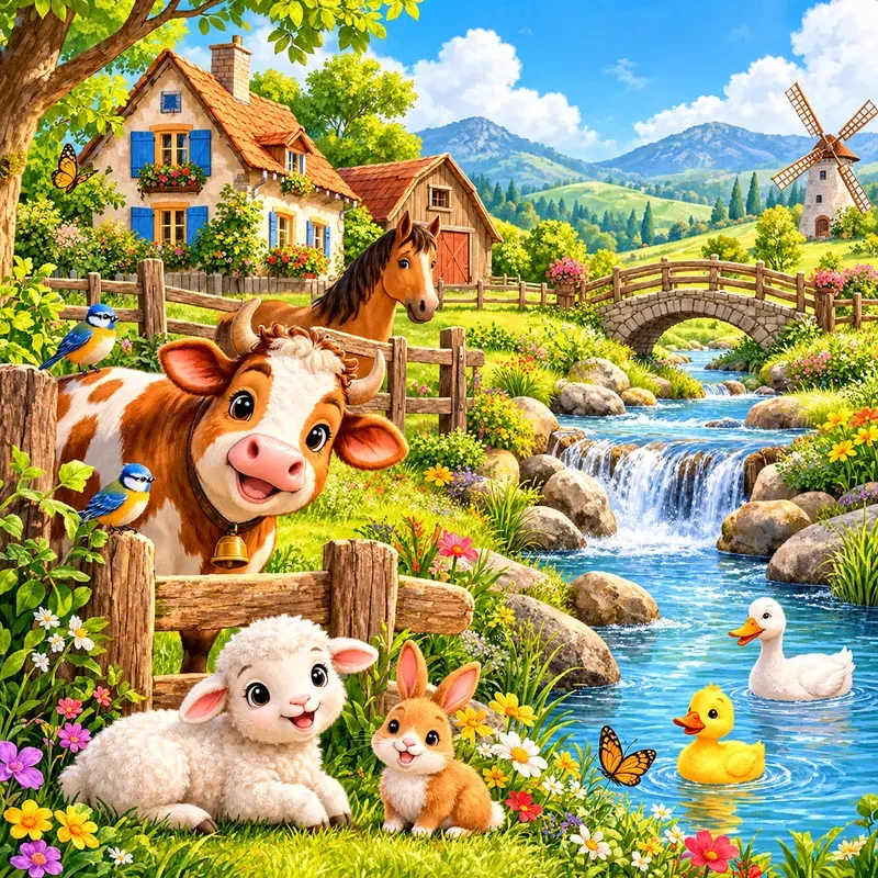 Whimsical Countryside Storybook Art