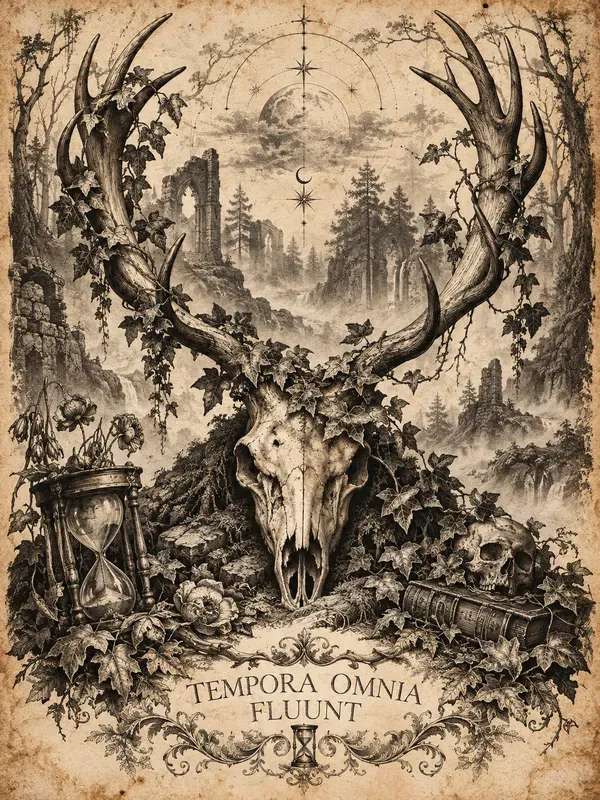 Dark Academia Memento Mori Etching Art
