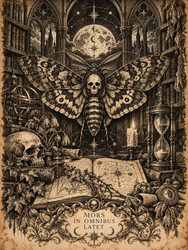 Dark Academia Memento Mori Etching Art