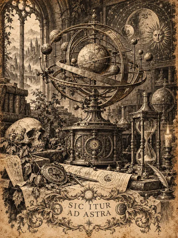 Dark Academia Memento Mori Etching Art