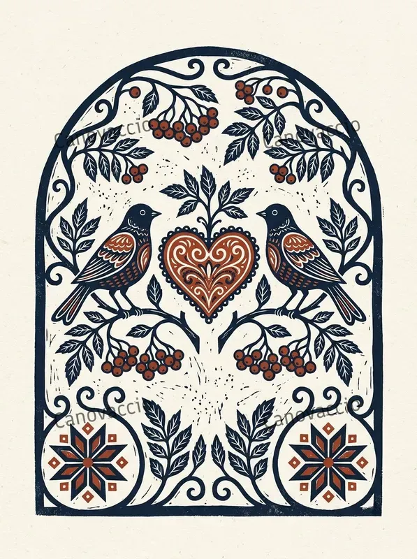 Nordic Linocut Folk Greeting Card Faces