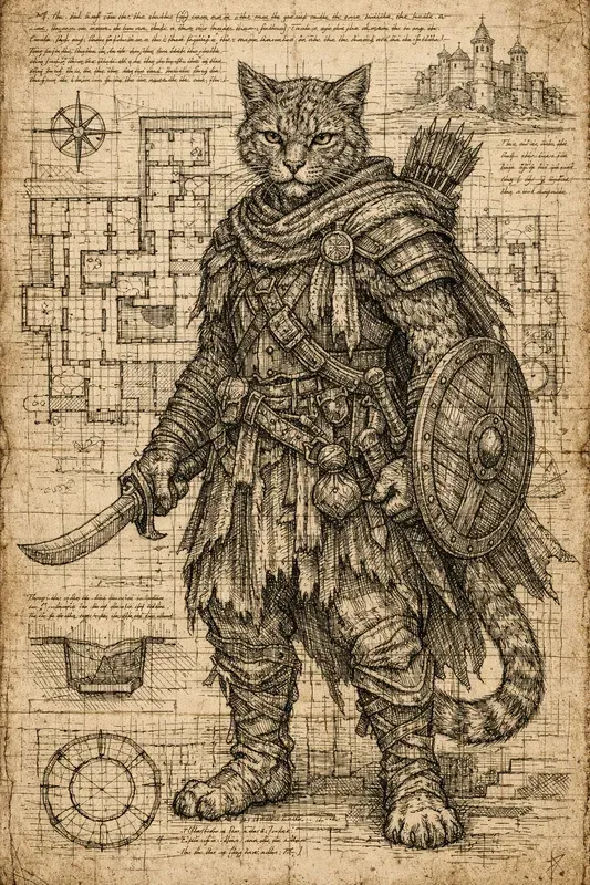 Sketches Of DnD Characters On Old Paper