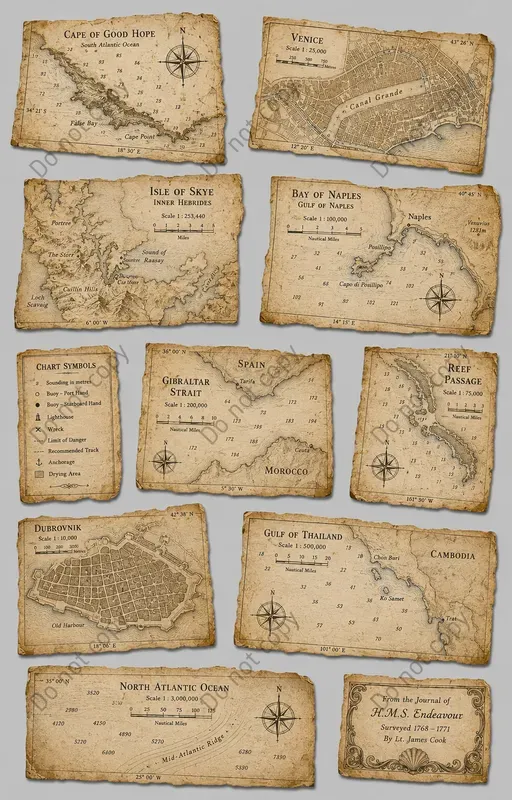 Vintage Map Fragment Cutouts