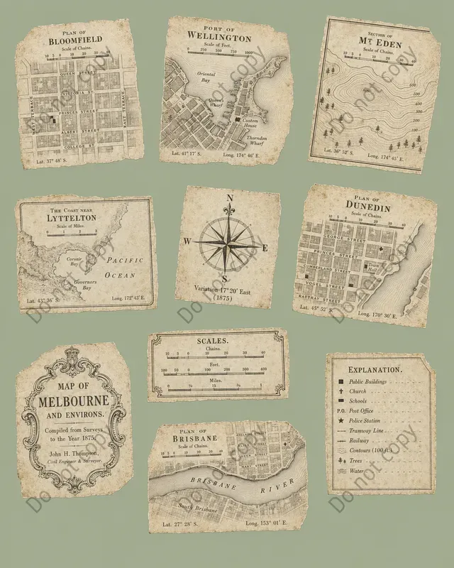 Vintage Map Fragment Cutouts