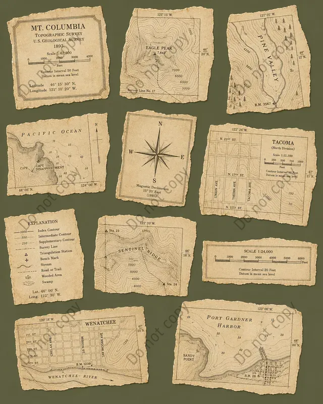 Vintage Map Fragment Cutouts