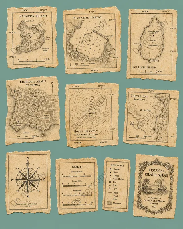 Vintage Map Fragment Cutouts
