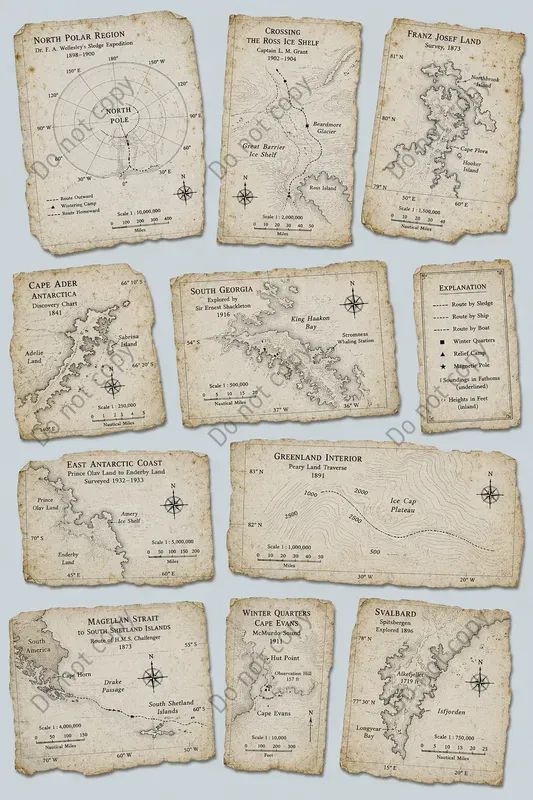 Vintage Map Fragment Cutouts
