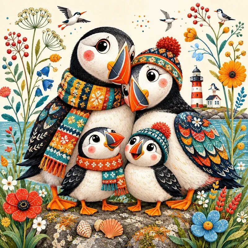 Whimsical Folk Bird Families
