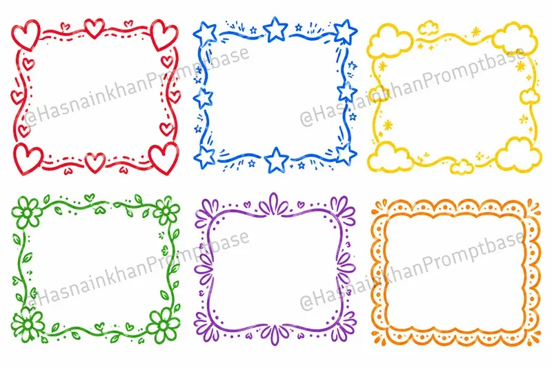 Colorful Hand Drawn Doodle Frame Borders