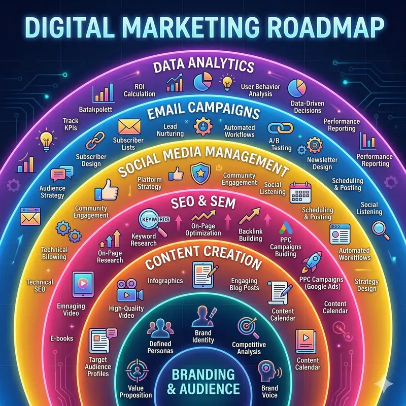 Neon Circular Roadmap Infographics