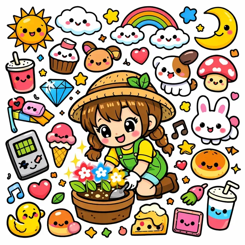 Kawaii Doodle Sticker Sheet Generator