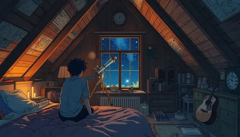 Cozy Anime Bedroom Night Illustrations