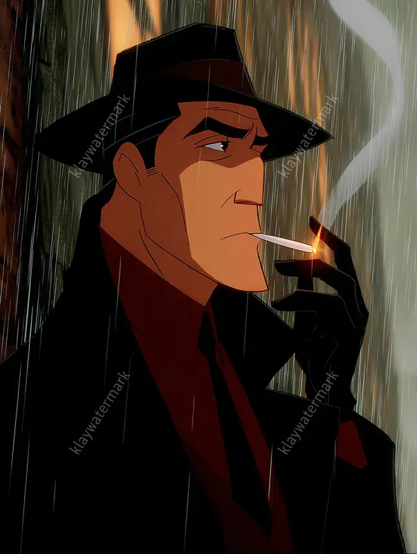 90s Dark Deco Noir Animation Style