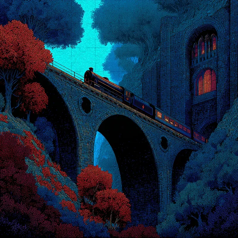 Screenprint Indigo Crimson Nocturnes