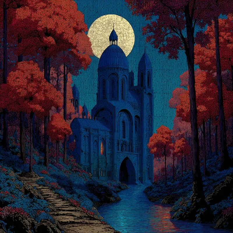 Screenprint Indigo Crimson Nocturnes