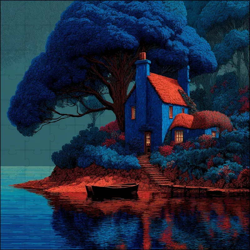 Screenprint Indigo Crimson Nocturnes