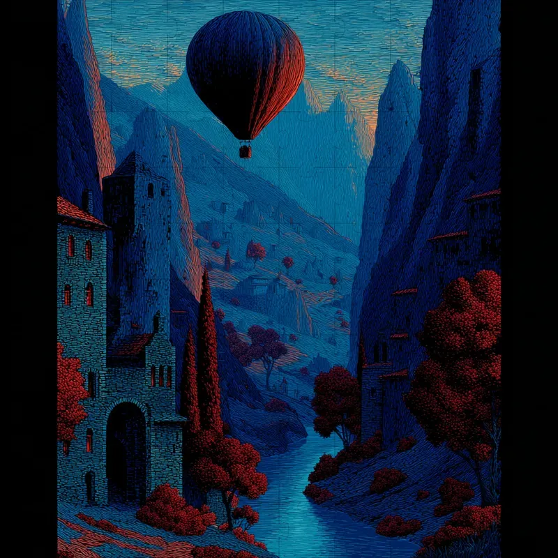 Screenprint Indigo Crimson Nocturnes