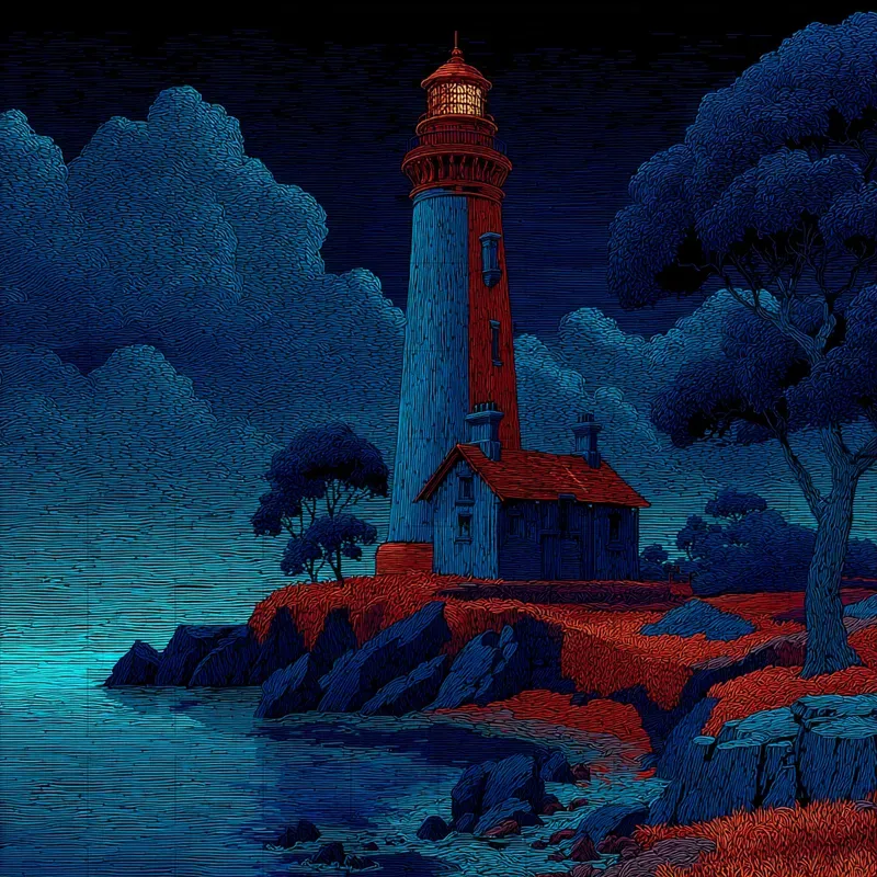Screenprint Indigo Crimson Nocturnes