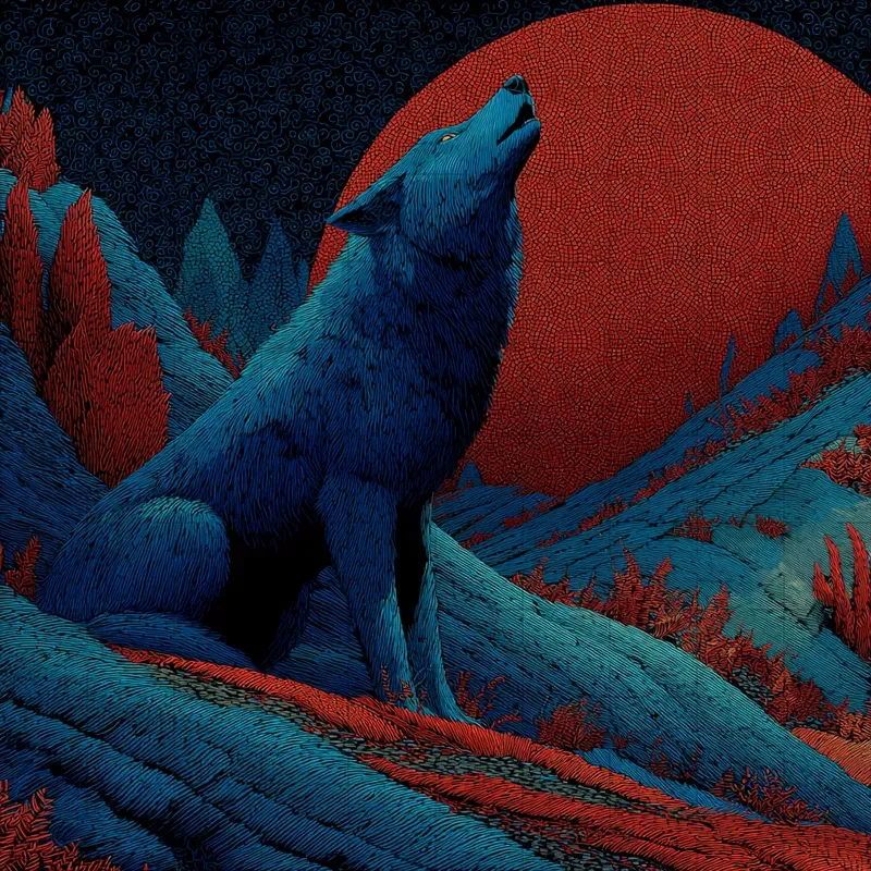 Screenprint Indigo Crimson Nocturnes