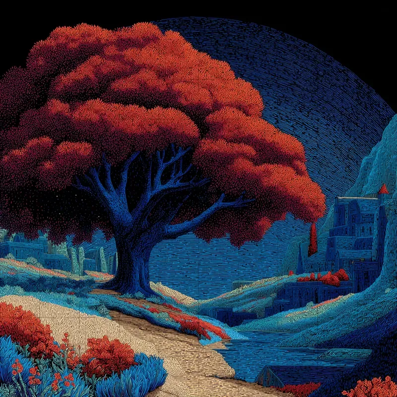 Screenprint Indigo Crimson Nocturnes