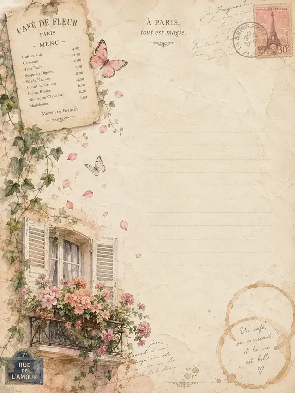 Parisian Cafe Journal Pages