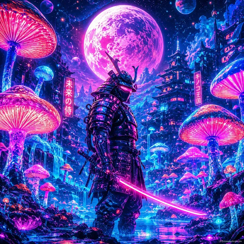 Neon Psychedelic Mushroom Realms