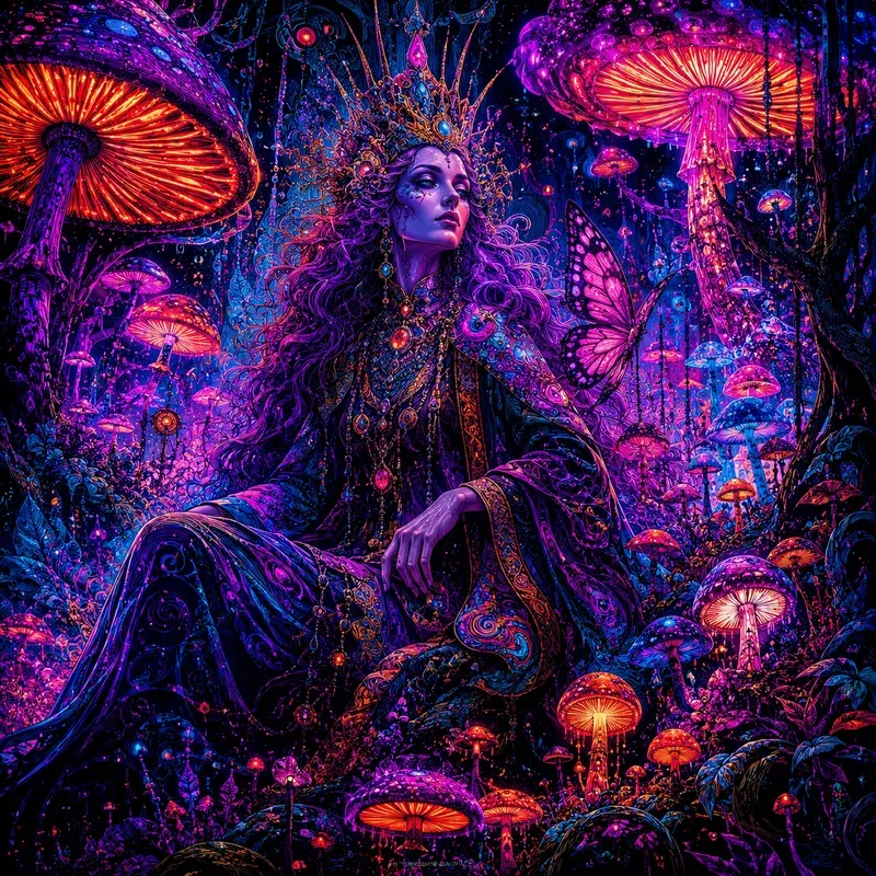Neon Psychedelic Mushroom Realms
