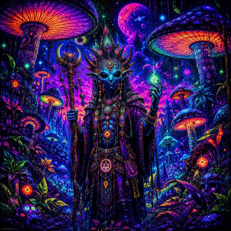 Neon Psychedelic Mushroom Realms