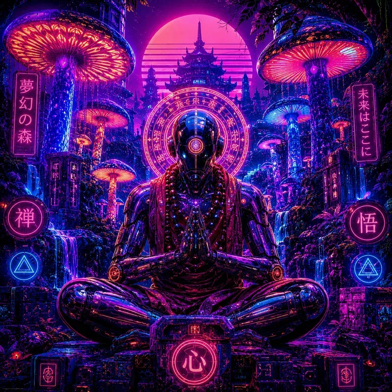 Neon Psychedelic Mushroom Realms