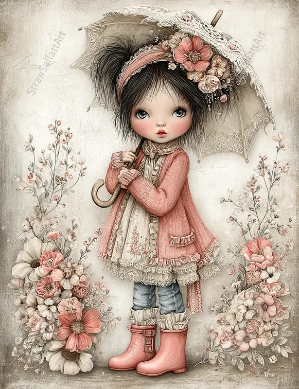 Spring Girl Character Junk Journal Art