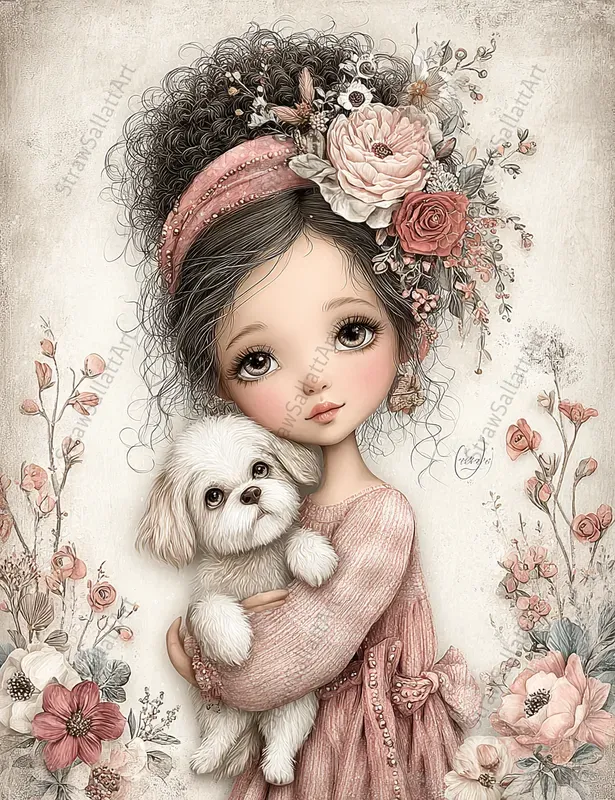 Spring Girl Character Junk Journal Art