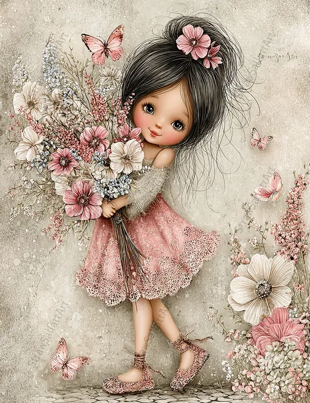 Spring Girl Character Junk Journal Art