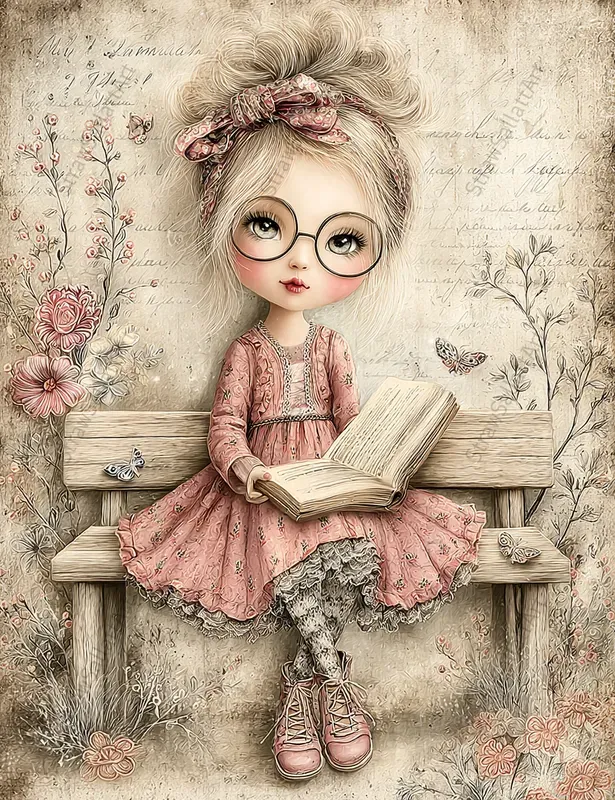 Spring Girl Character Junk Journal Art
