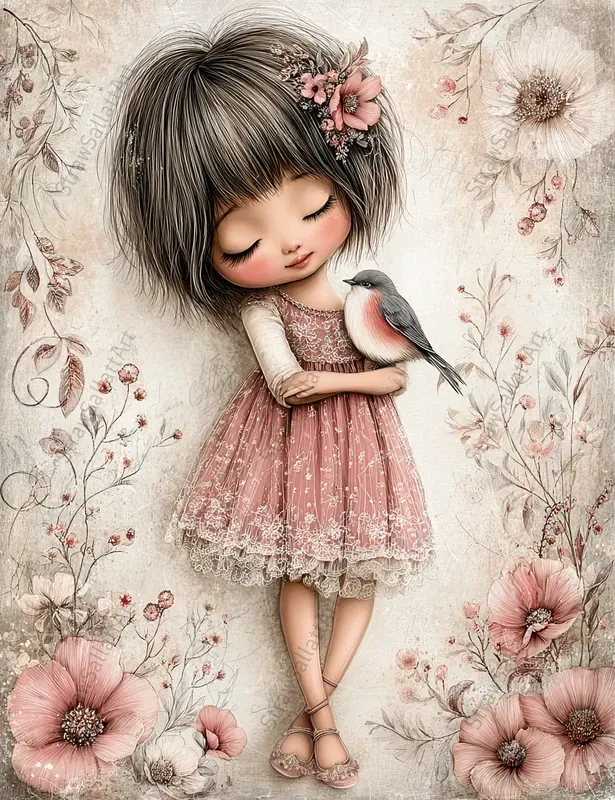 Spring Girl Character Junk Journal Art