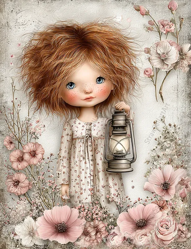 Spring Girl Character Junk Journal Art