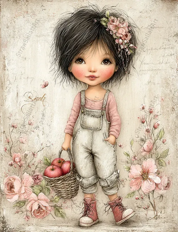 Spring Girl Character Junk Journal Art