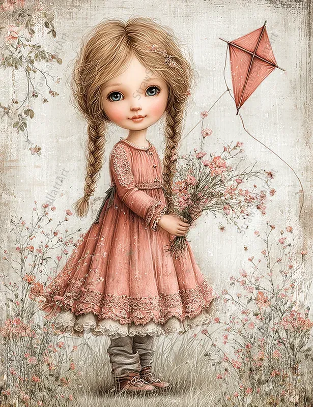 Spring Girl Character Junk Journal Art