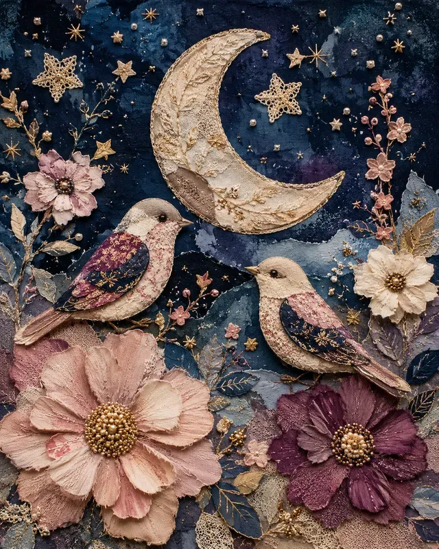 Boho Textile Collage Art