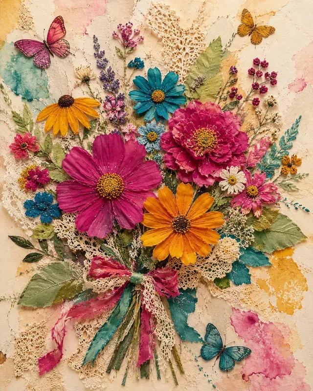 Boho Textile Collage Art