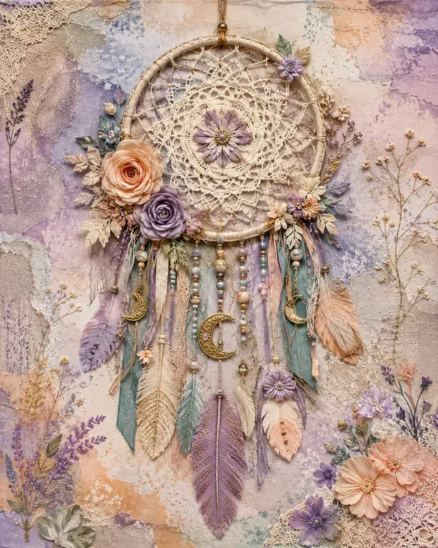 Boho Textile Collage Art