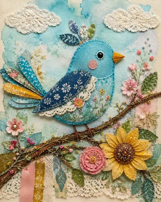 Boho Textile Collage Art