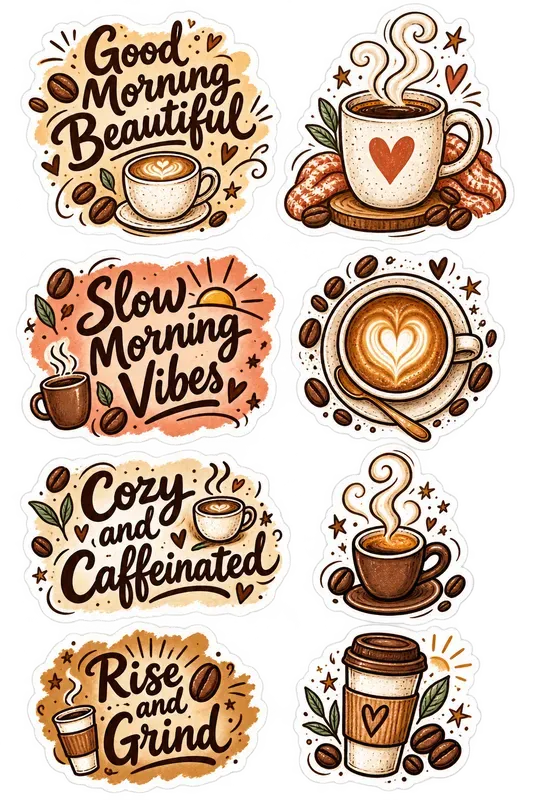 National Coffee Day Quote Stickers Pngs