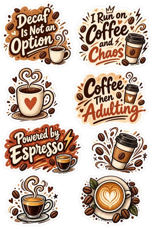 National Coffee Day Quote Stickers Pngs
