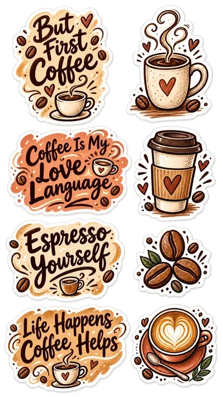 National Coffee Day Quote Stickers Pngs