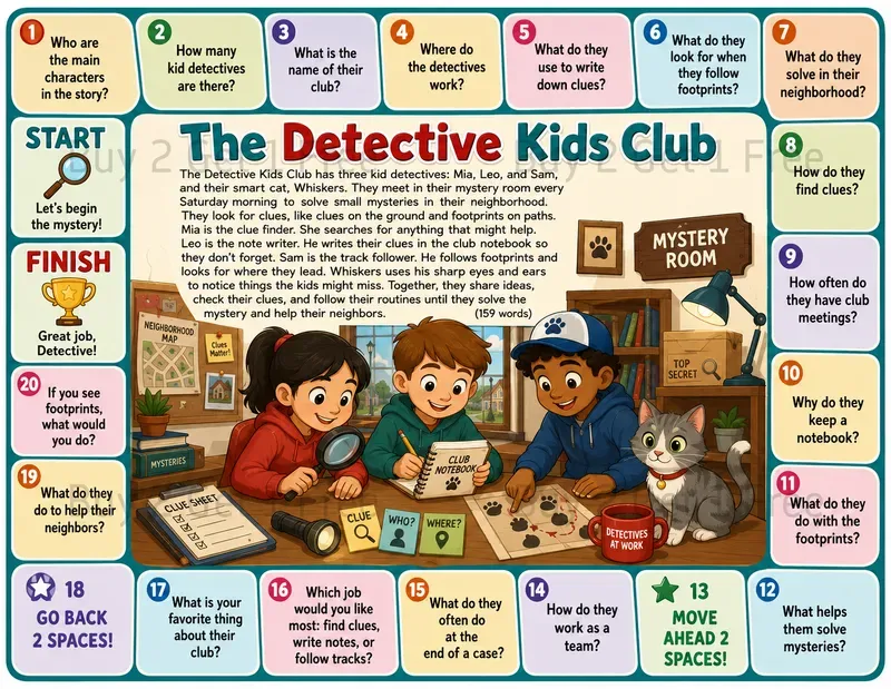 Kids Printable Reading Board Games