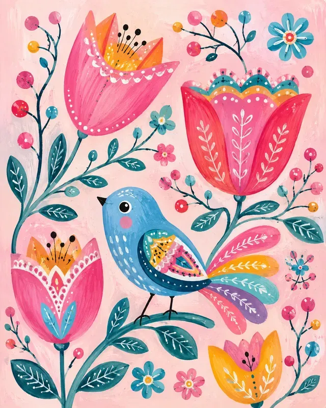 Colorful Folk Art Bird Sets